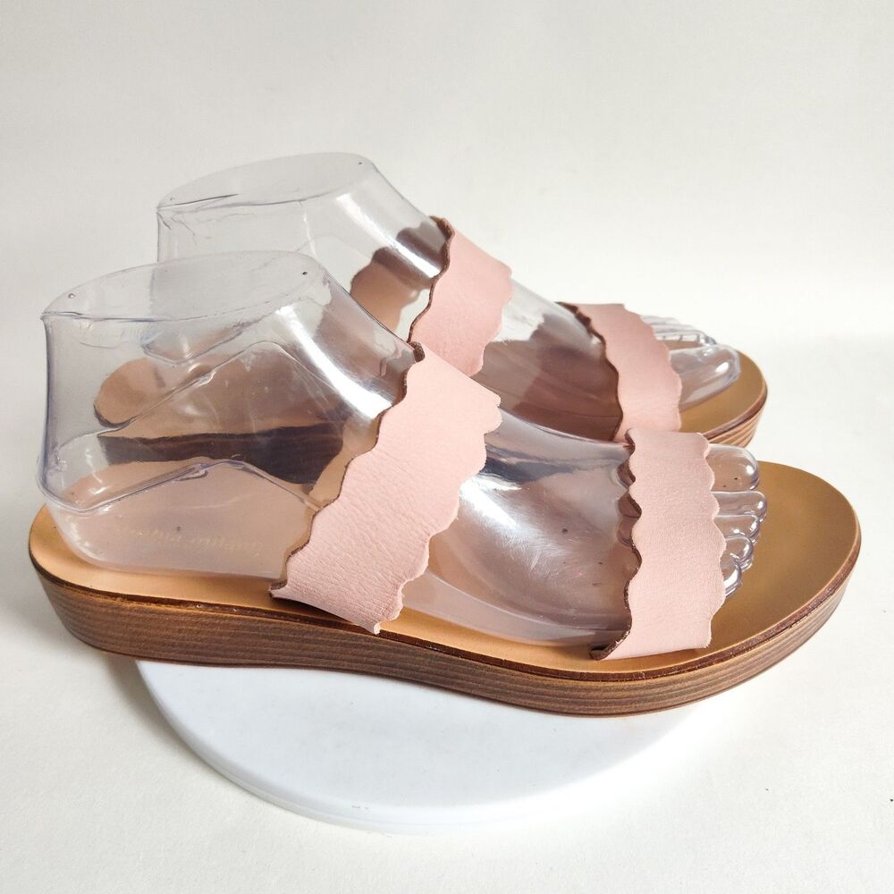 Sophia Milano Italy Blush Pink Leather Flat Slides Sandals Size Open‎ Toe Size 9
